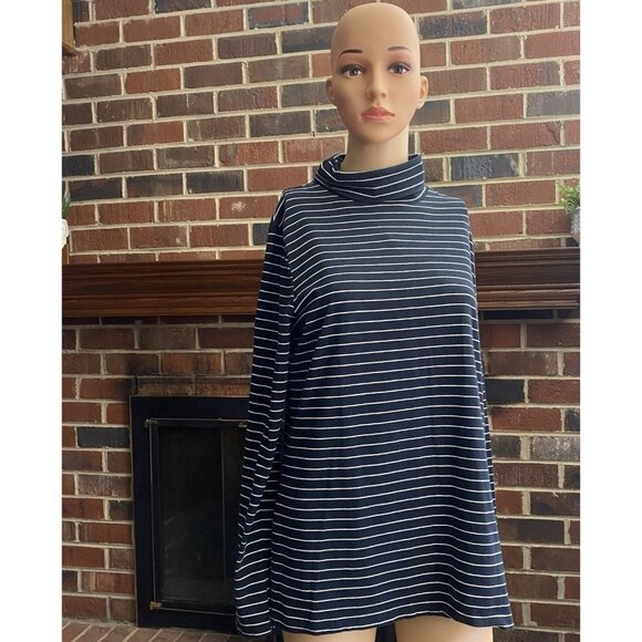 Merona Womens Long Sleeve Black White Striped Top Size XL Pull Over Turtle Neck - Picture 9 of 10